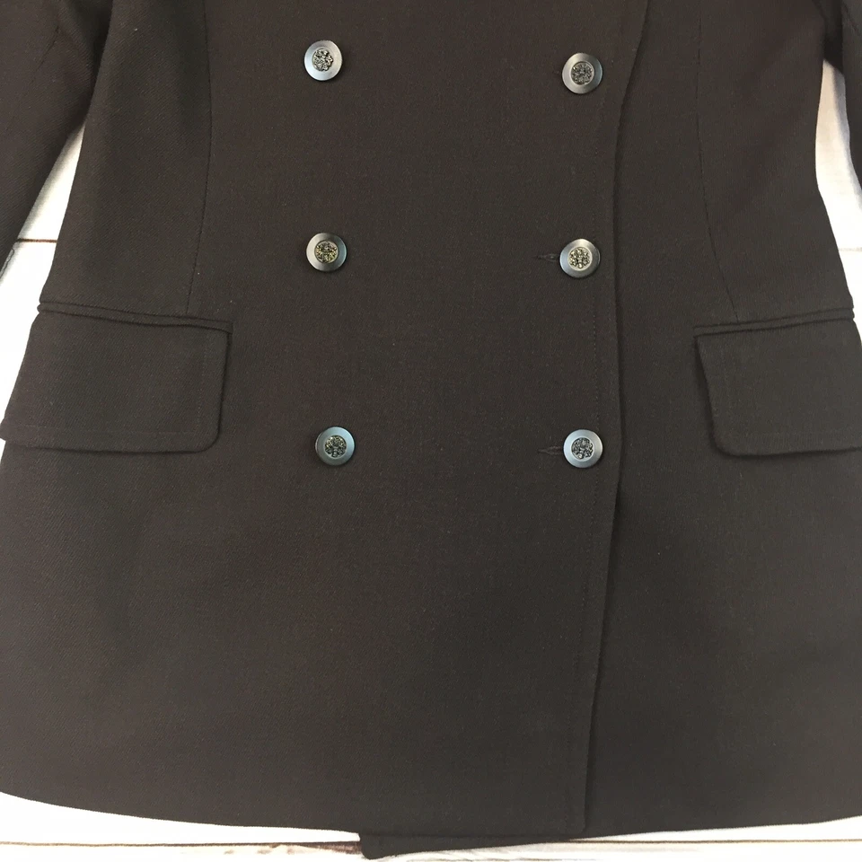 Chaqueta Militar De Colección Debbie Shuchat Como Para Mujer 8 Lana Marrón Doble Pecho Foto 4 de 4