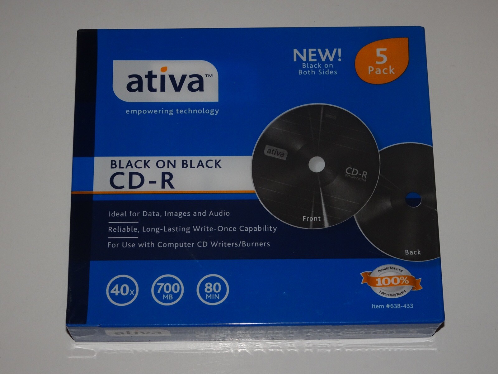 ATIVA BLACK ON BLACK CD-R DISCS 5 PACK RECORDABLE CD BRAND NEW SEALED 700 MB