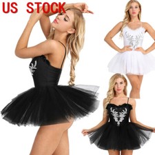 Womens Swan Lake Ballet Tutus Shiny Sequins Dance Dress Tulle Leotard Skirts