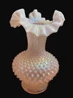 Fenton Double Crimped 10.5 " Hobnail Vase Champagne Pink Iridescent - Beautiful