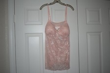 Women's Size XL Linea Donatella 2 Piece Lingerie Set Pink Lace Babydoll Dress