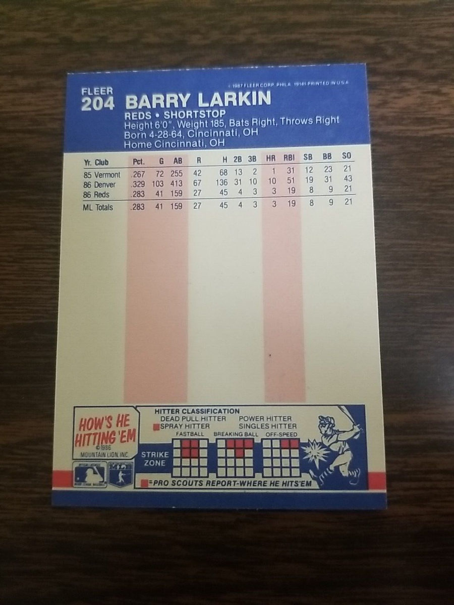 BARRY LARKIN 1987 FLEER CARD #204 CINCINNATI REDS (ROOKIE
