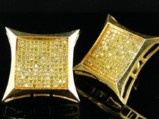 Mens 1.25Ct Real Diamond Yellow Gold Fn Screw Back Xl Canary Kite Stud Earrings