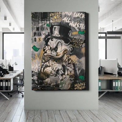 ✅WANDBILD LEINWAND, ACRYLGLAS LUXUS DAGOBERT DUCK NO LUCK ALL HUSTLE PREMIUMBILD - Bild 1 von 4