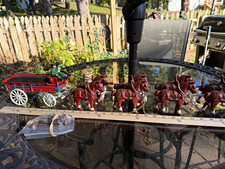 Vintage Cast Iron Clydesdale 8 Horse Drawn Beer Wagon With Barrels Drivers