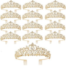 12 PCS Gold Crowns for Women, Crystal Queen Crown Princess Tiaras for Prom Bi...