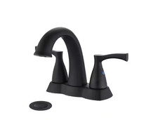 4 in. Centerset Double Handle Low Arc Matte Black Bathroom Faucet with Drain NEW