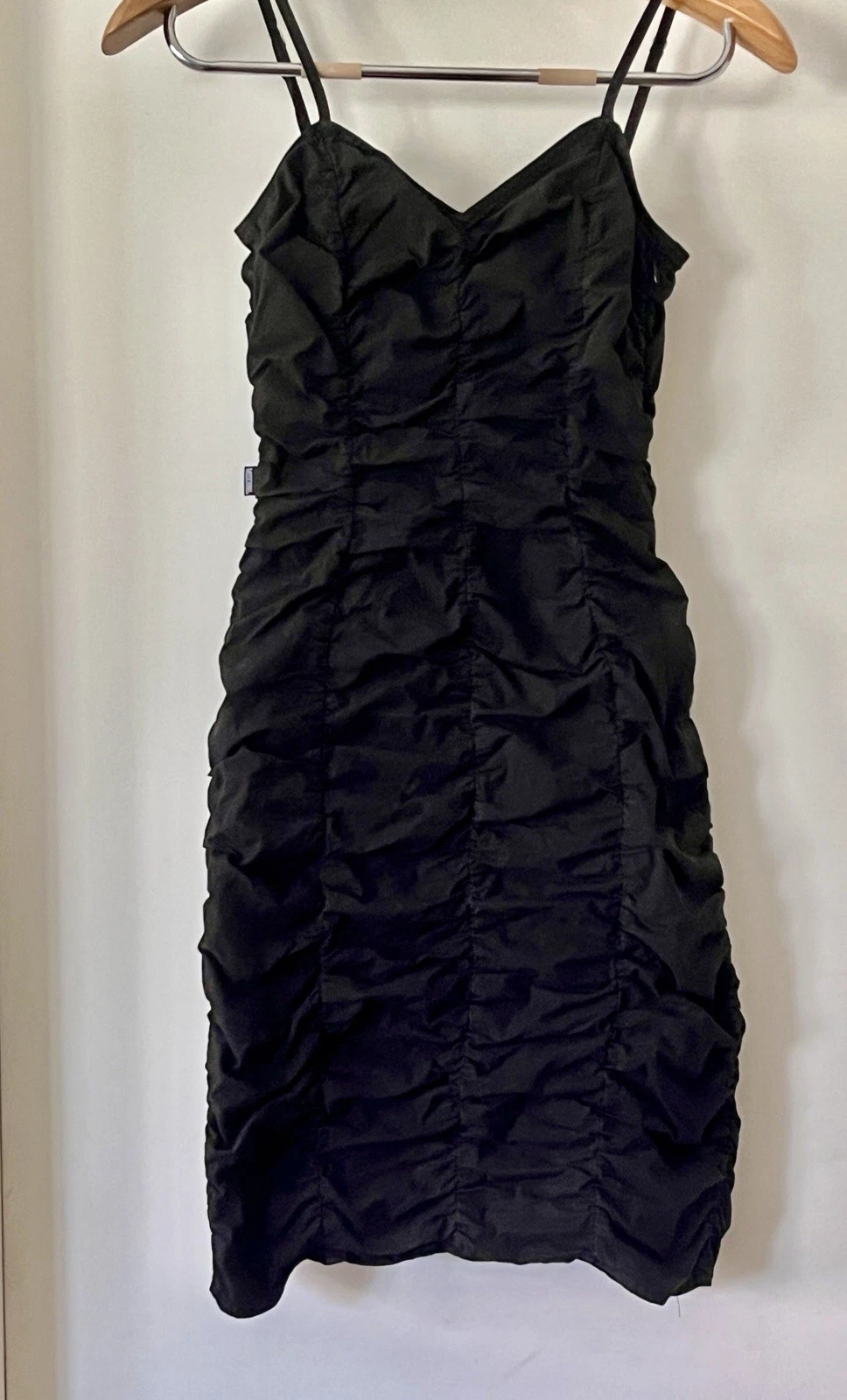 MOSCHINO Vestito Nero Increspato Pieghettato Senza Maniche Elasticizzato Mini Abito 38D Tg 8