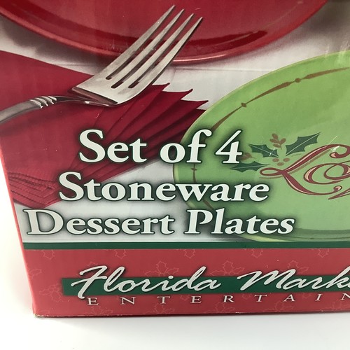 4 New Florida Marketplace Christmas Dessert Plates 6.5" Gold Joy Love Peace Noel - Picture 17 of 21