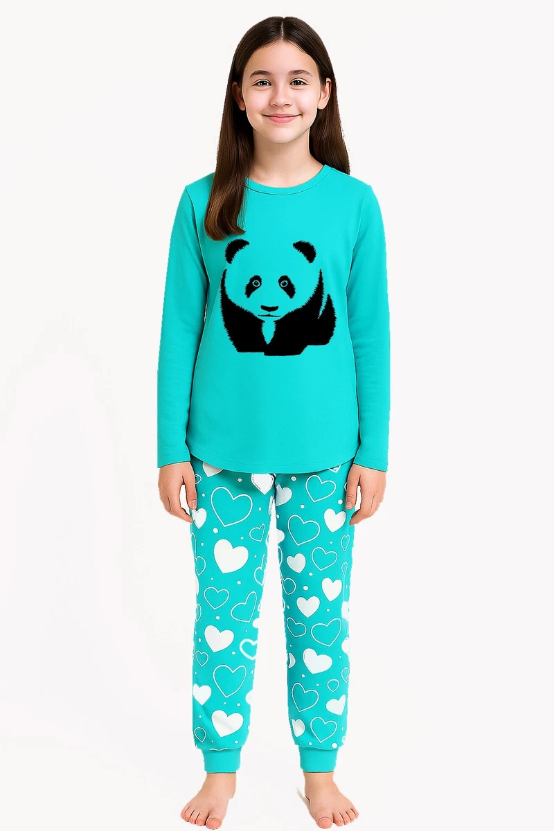 Pyjama Long Coton Fille Panda – 'I Want To Sleep All Day' – 7-16 Ans – Doux Et Mignon
