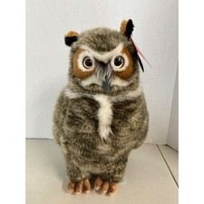 FAO Schwarz Great Horned Owl Plush Stuffed Animal Brown Grey Realistic NWT