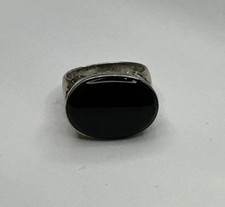 Vintage 925 Sterling Silver Oval Black Onyx With Marcasite Ring / Size 8