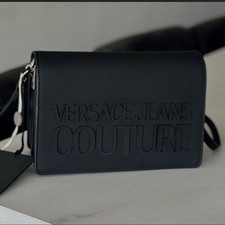 Versace Jeans Couture Black Logo Shoulder Bag Silver Hardware Brand Card
