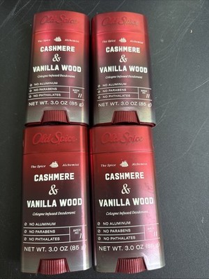 Lot of 4 Old Spice Cologne Infused Deodorant 3oz Cashmere  & Vanilla Wood Men s