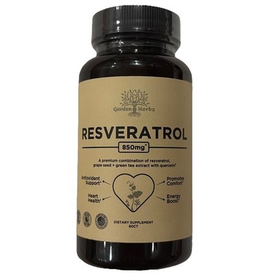 Resveratrol  with Green Tea , Quercetin & Grape Seed | 850mg Herbal Blend | 60ct