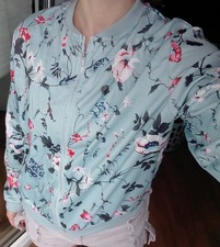 H&M Damen Jacke Hellblau Blumen RV Langarm Fr...
