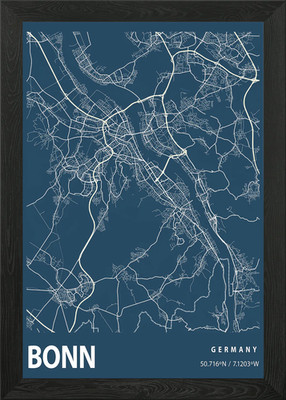 Bonn Blueprint Street Map Framed Wall Art Poster Canvas Print Picture