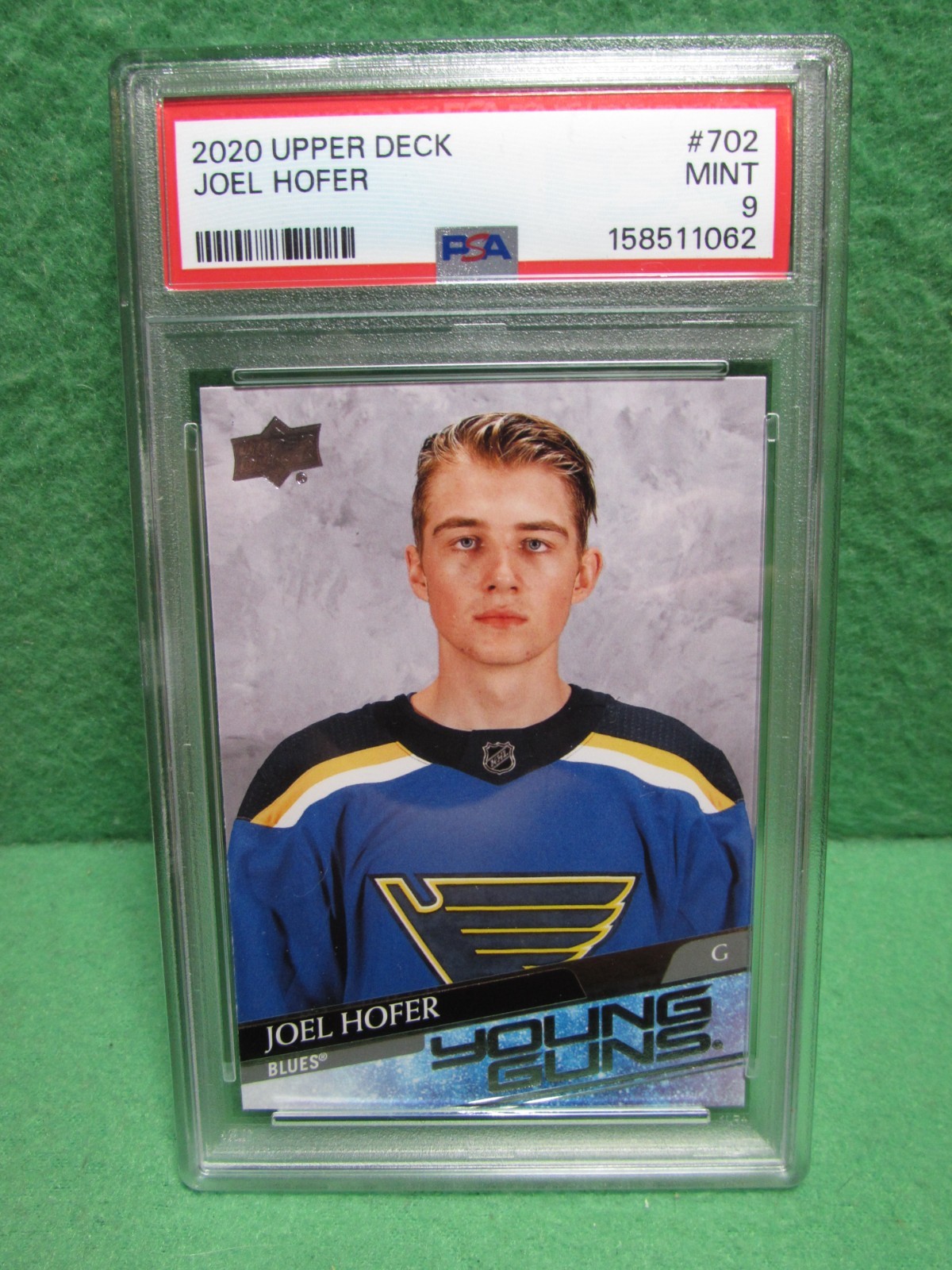 PSA 9 Mint - 2020 Upper Deck - Joel Hofer - Rookie #702 Blues Young Guns view 1