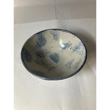 Handcrafted Pottery Bowl Blue Speckled Ceramic Signed Decorative Serving Dish