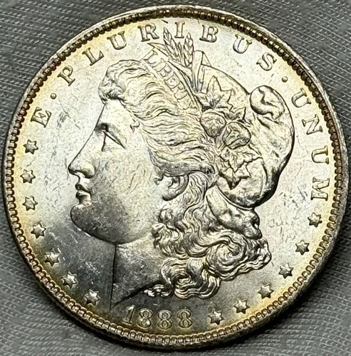 1888-O MORGN SILVER DOLLAR BU - BEAUTIFUL COIN WITH LIGHT YELLOW RIM TONING
