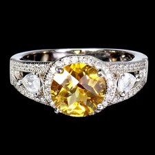 925 Sterling Silver Ring Round Citrine 8mm Natural Gemstone No USA Import Fees