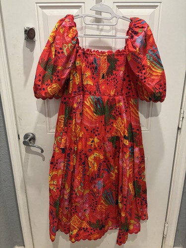 farm rio red good vibes puff sleeve midi dress size large - Bild 4 von 5