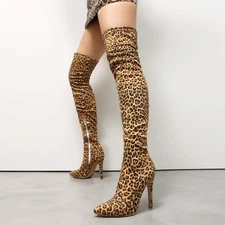 Chic Womens High Stilettos Heels Pointy Toe Side Zipper Over The Knee High Boots