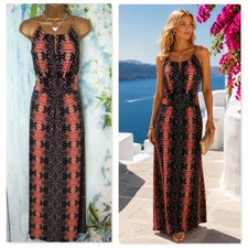 New Wallis Maxi Dress Size 20 Black Coral Slinky Stretch Summer Holiday Occasion