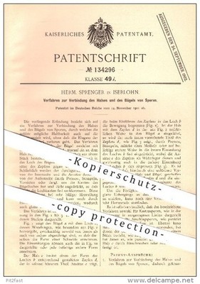 original Patent - Herm. Sprenger in Iserlohn , 1901 , Verbinden von Hals und Büg