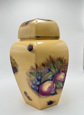 Aynsley Bone China Hexagon Fruit Pattern Jar with Lid England