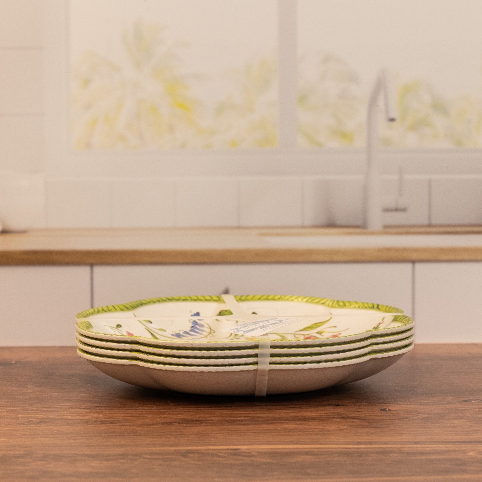 Shabby Chic Floral Bamboo Fiber Plates Set of 4 Salad Appetizer Dessert