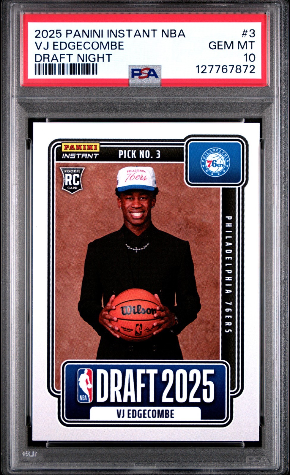 VJ Edgecombe 2025 Instant NBA Draft Night Rookie PSA 10!