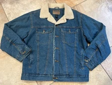 Steve & Barrys Mens Large Denim Jacket Sherpa Collar Lined Full Zip Trucker