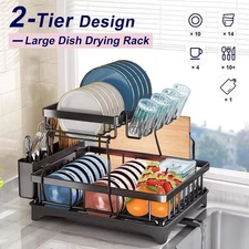 Over Sink Dish Drying Rack 2Tier Stainless Steel Kitchen Shelf Cutlery Drainer ☪