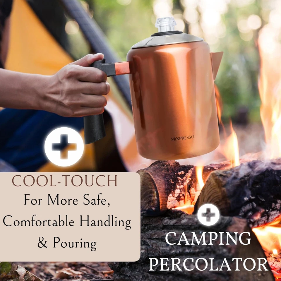 Estufa percoladora de café Mixpresso cobre acero inoxidable, 37 oz percol clásico Foto 4 de 4