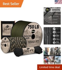 Heavy-Duty 50ft Paracord Rope - 750lbs Rated for Outdoor Adventure  Survival