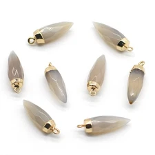 1PC Gold Plated, 3D Genuine Grey Agate Bullet Shape Gemstone Pendant, High Qual