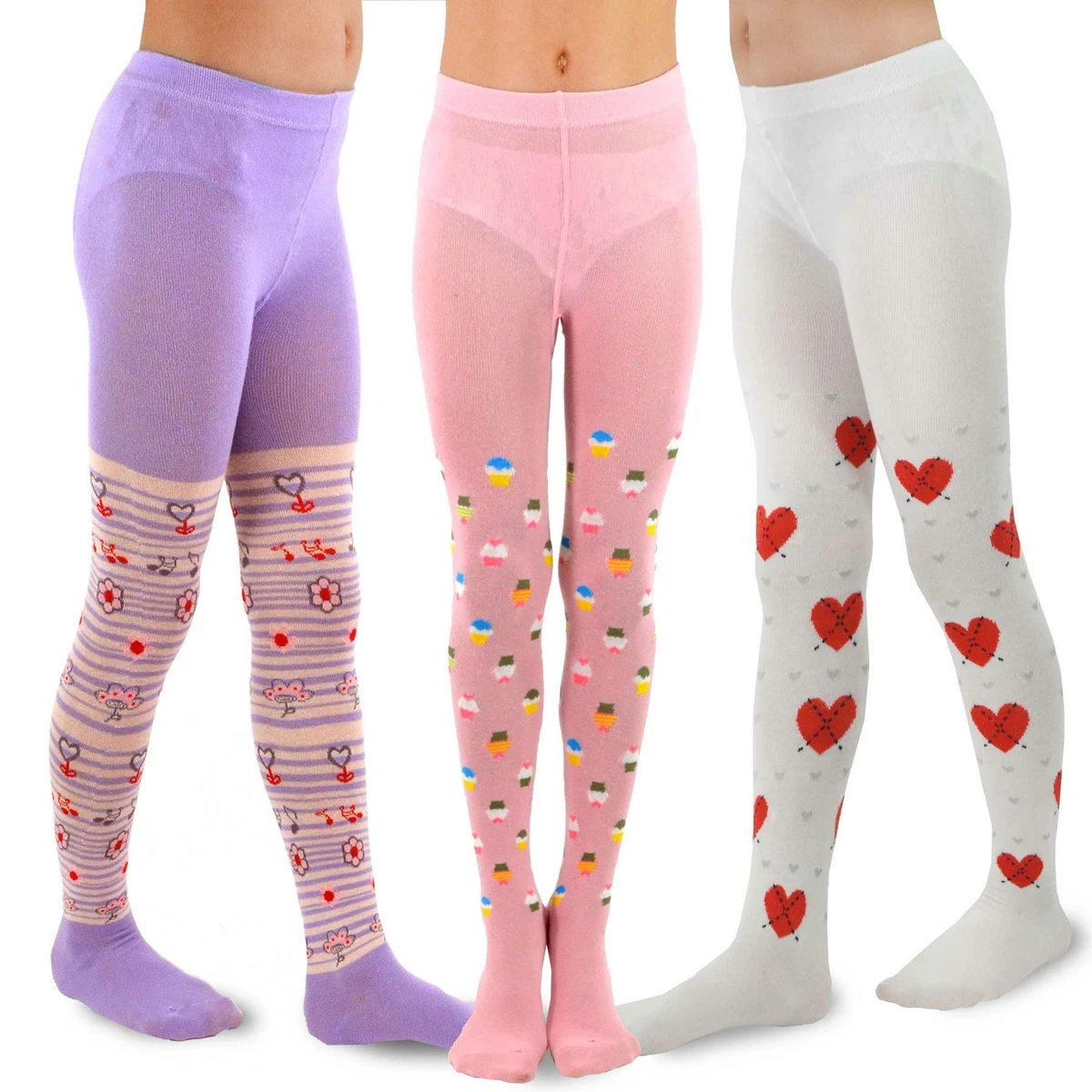 TeeHee Kids Girls Fashion Cotton Tights 3 Pack Animal Print Argyle Heart  Star