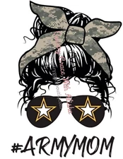 Sublimation Print Army Mom Messy Bun Ready to Press Heat Transfer