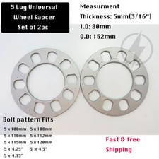 2 Wheel Spacers 5mm 316 Universal Fits 5x100 5x108 5x112 5x114.3 5x115 5x120