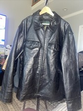 Vintage 90s J.Crew Black Leather Arms Quilted Lining Jacket Coat Men  s Size XL