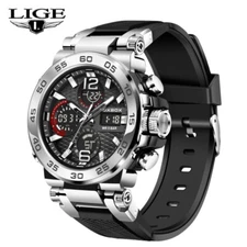 Men Quartz Watch Sport Digital Analog Date Round Dial Waterproof 5ATM Wristwatch