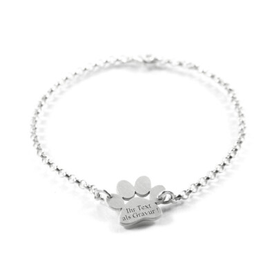 Armband mit Gravur 925 Silber Name Datum Hund Hundepfote Pfote Katze | PSA10KE5
