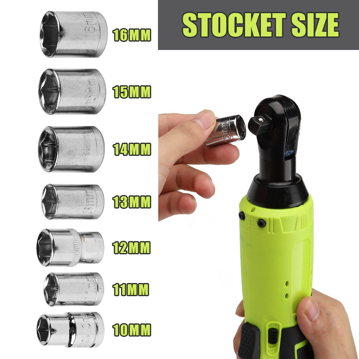 Electric Cordless Ratchet 3/8\" Right Angle Wrench Impact 2 Batteries 7 Sockets