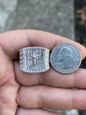 Mens 925 Sterling Silver Iced CZ Baguette Square Pinky Ring – Hip Hop Style