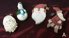 LOT 4 Folk Art Country Christmas Ornaments Ceramic Wood Santa Snowman Primitive