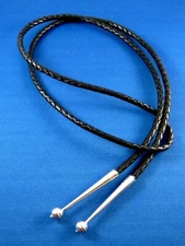 NEW 44" Real leather black 5mm BOLO tie cord Sterling Silver 8mm large bead TIPS