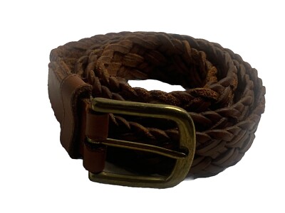 FOSSIL Braided Leather Belt Unisex Size Large Brown Brass  display picture 1