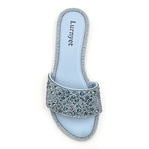 Sandalias planas Lurnyet para mujer con adornos de cristal con estrás y tachuelas - Imagen 3 de 63