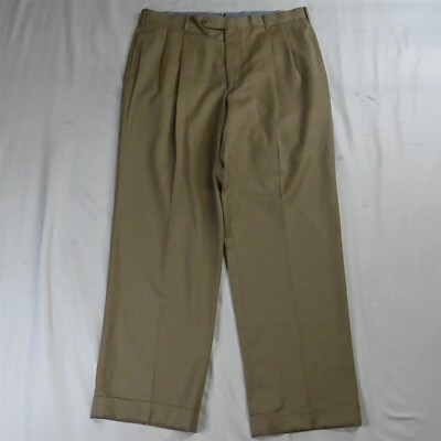 Tom James 36 x 30 Khaki Pleated Cuffed Superfine Wool Mens Dress Pants